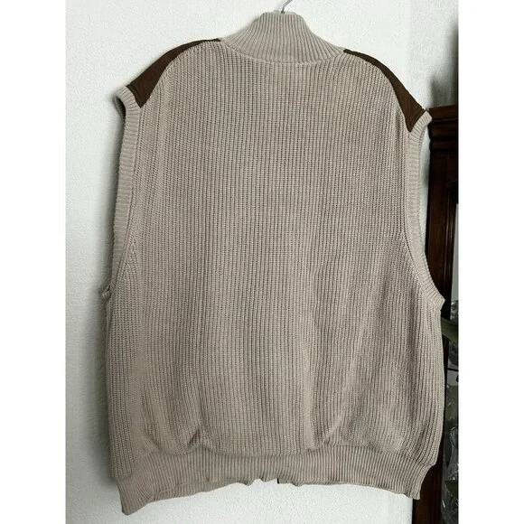 Orvis Vest Mens 2XL Beige Brown Full Zip Cable Knit Suede Trim Field Hunting XXL - Picture 2 of 14